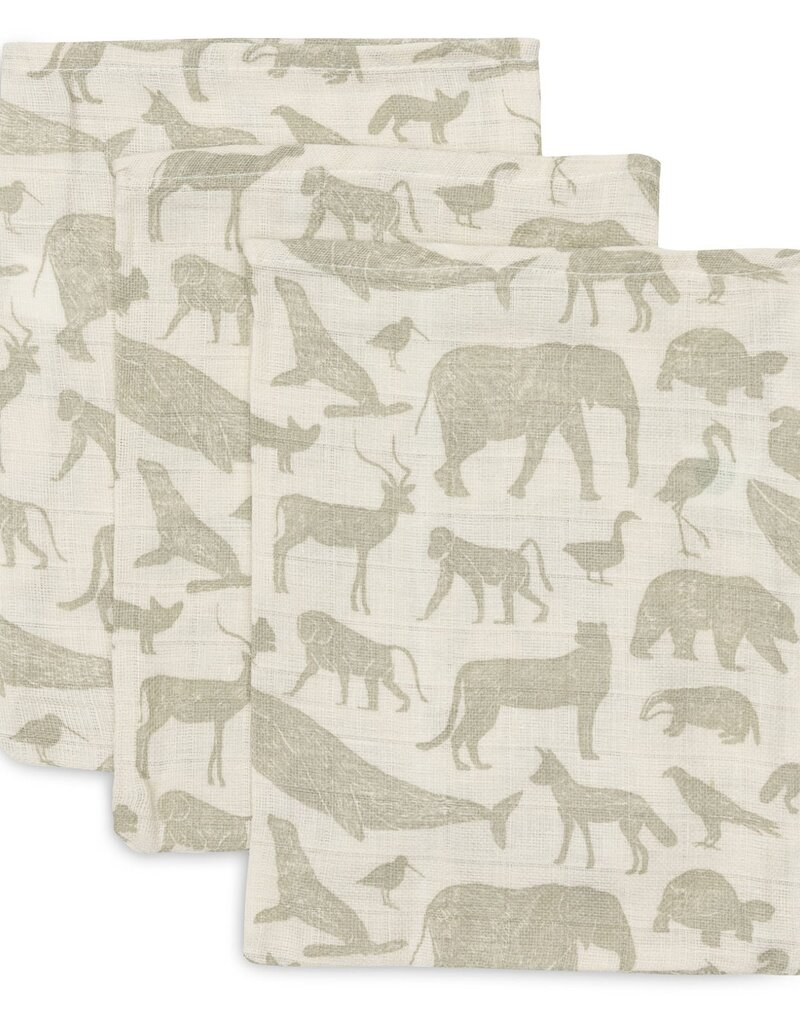 Jollein Hydrofiel Washandje 15x20cm Animals Olive Green (3pack)