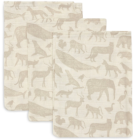 Jollein Hydrofiel Washandje 15x20cm Animals Nougat (3pack)