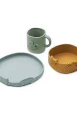 Liewood COFFRET REPAS EN SILICONE KINE 3 PIÈCES BLUE FOG MIX