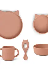 Liewood Vivi Silicone Tableware Set 4-Pack -Cat/Dark Rose