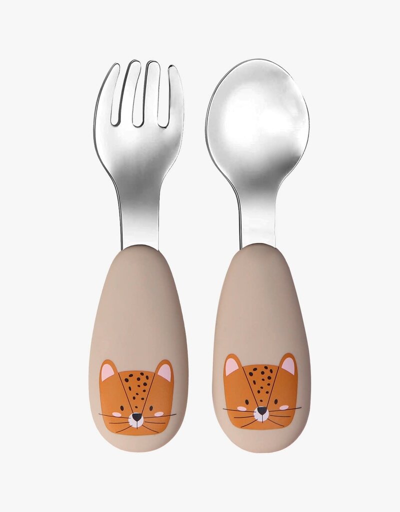 Tryco Silicone & Stainless Spoon And Fork - Leopard Lenny