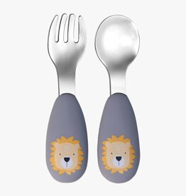 Tryco Silicone & Stainless Spoon And Fork - Blue Lion Leo