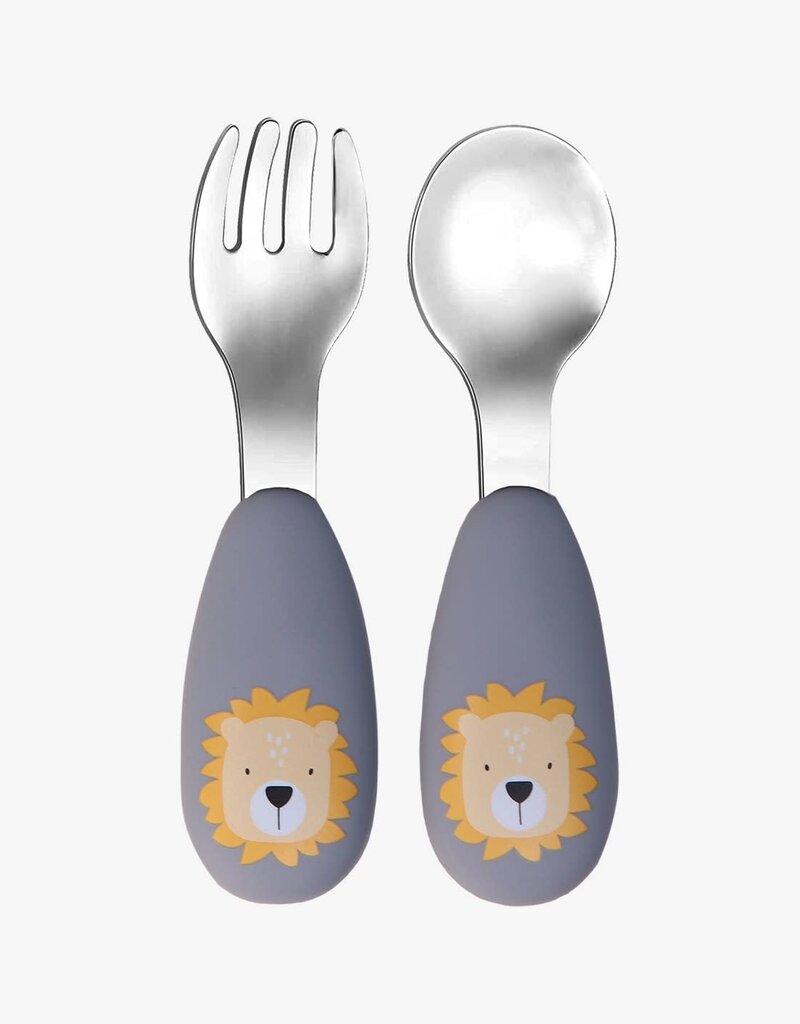 Tryco Silicone & Stainless Spoon And Fork - Blue Lion Leo