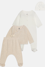 Petit bateau Ensemble naissance , 4 pièces 1 mois (beige / blanc)