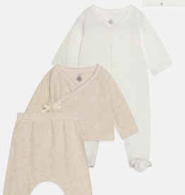 Petit bateau Ensemble naissance , 4 pièces 1 mois (beige / blanc)