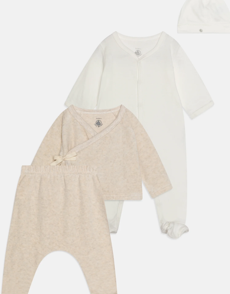 Petit bateau Ensemble naissance , 4 pièces 1 mois (beige / blanc)