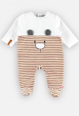 Noukie's - Pyjama - Velour - Unie - streep beige - noukie's snoet - 6 maand 68