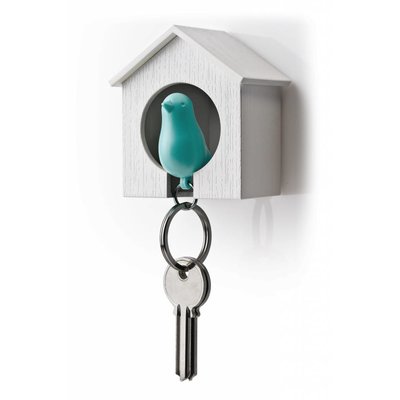 Sleutelhanger Vogelhuisje Wit-Turquoise