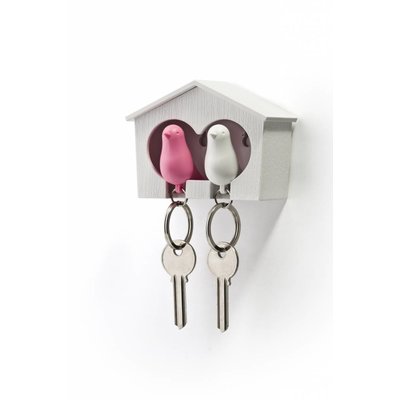 Sleutelhanger Vogelhuisje Duo Wit-Roze