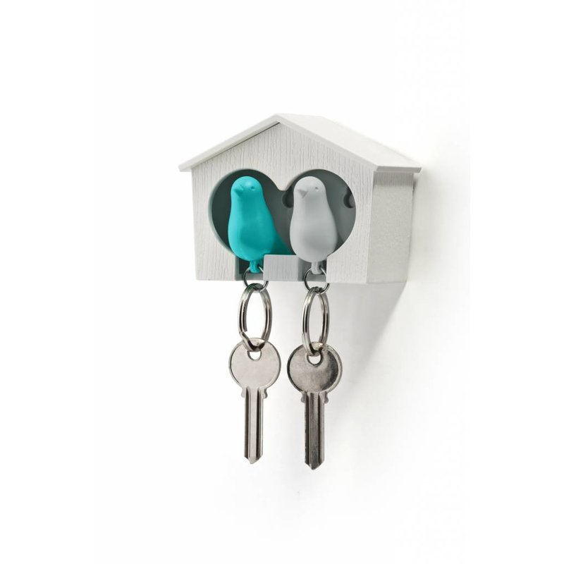 Sleutelhanger Vogelhuisje Duo Wit-Turquoise