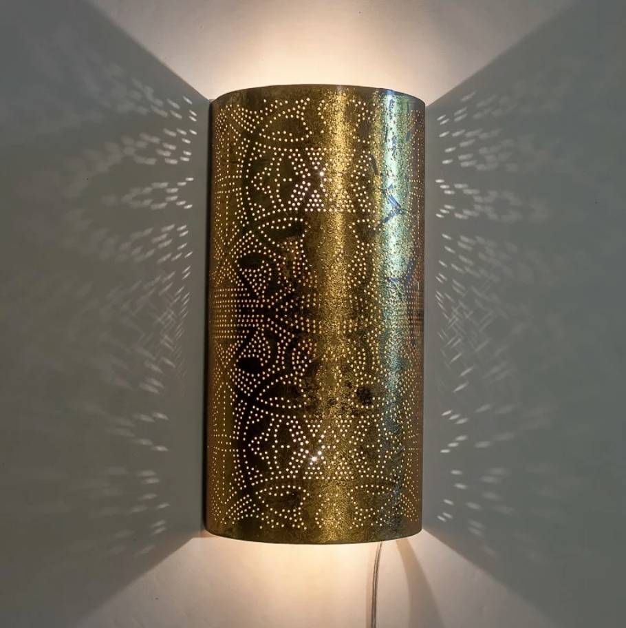 Kreek Fabel hersenen Oosterse filigrain wandlamp - half cilinder - vintage gold - dePauwWonen