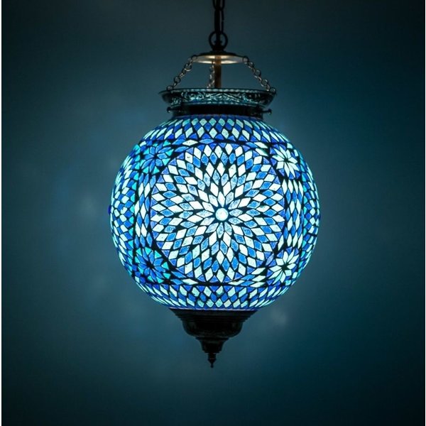 tafereel Vooroordeel bioscoop Marokkaanse hanglamp van blauw glas mozaïek. Ambachtelijke lamp India -  dePauwWonen