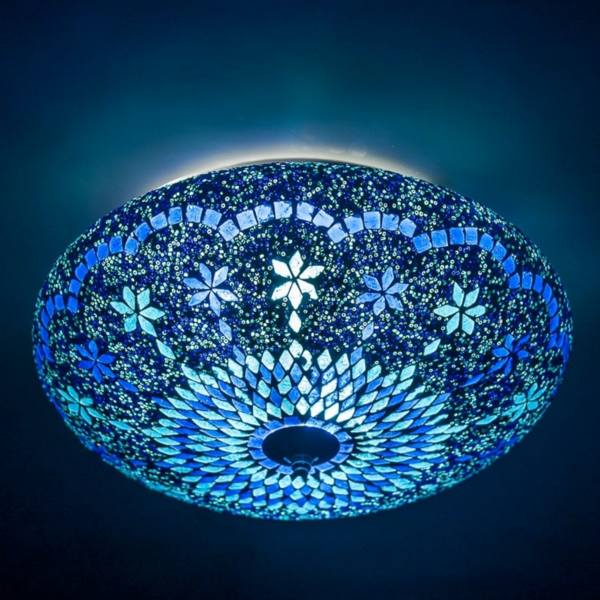 badminton verlangen maak het plat Marokkaanse plafonniere in blauw glas mozaiek diameter 38 cm. - dePauwWonen
