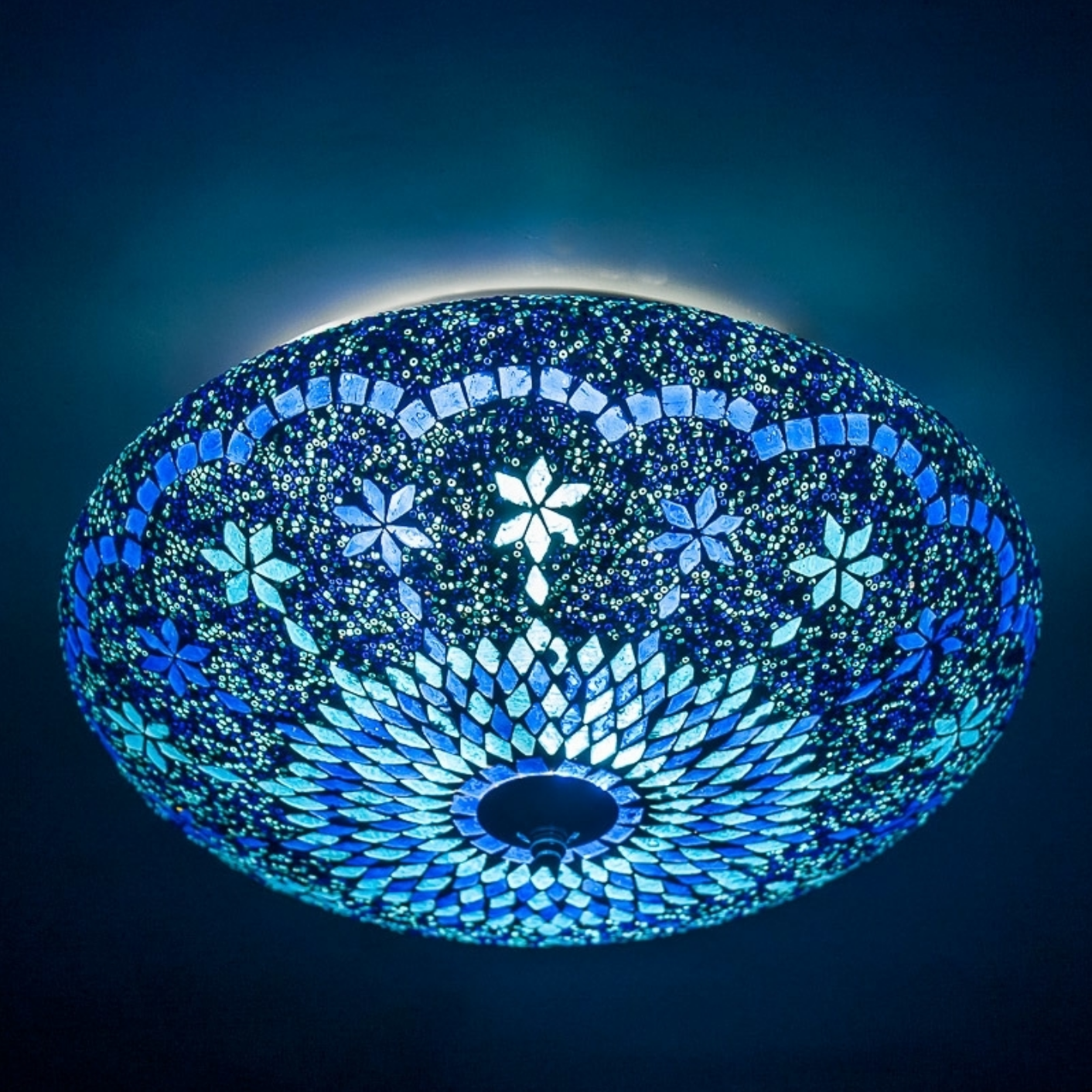 Verfijnen verdwijnen repetitie Marokkaanse plafonniere in blauw glas mozaiek diameter 38 cm. - dePauwWonen