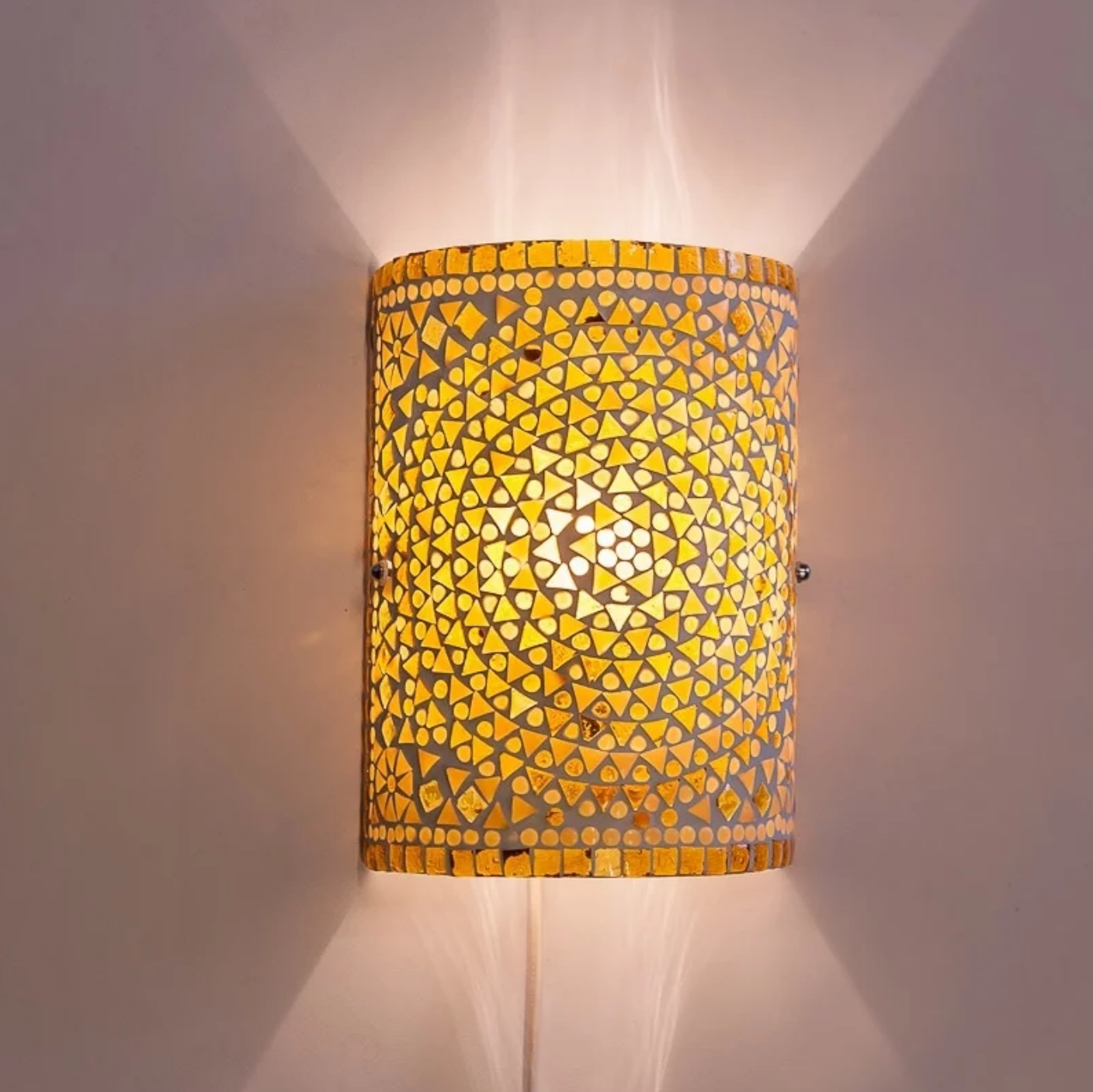Missend compact zwaar Oosterse wandlamp in bruin/beige glas mozaïek - cilinder model - dePauwWonen