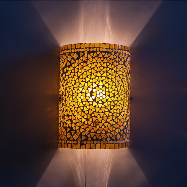 Missend compact zwaar Oosterse wandlamp in bruin/beige glas mozaïek - cilinder model - dePauwWonen