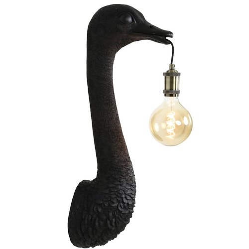 Wandlamp Struisvogel zwart in 2 maten + ledlamp cadeau