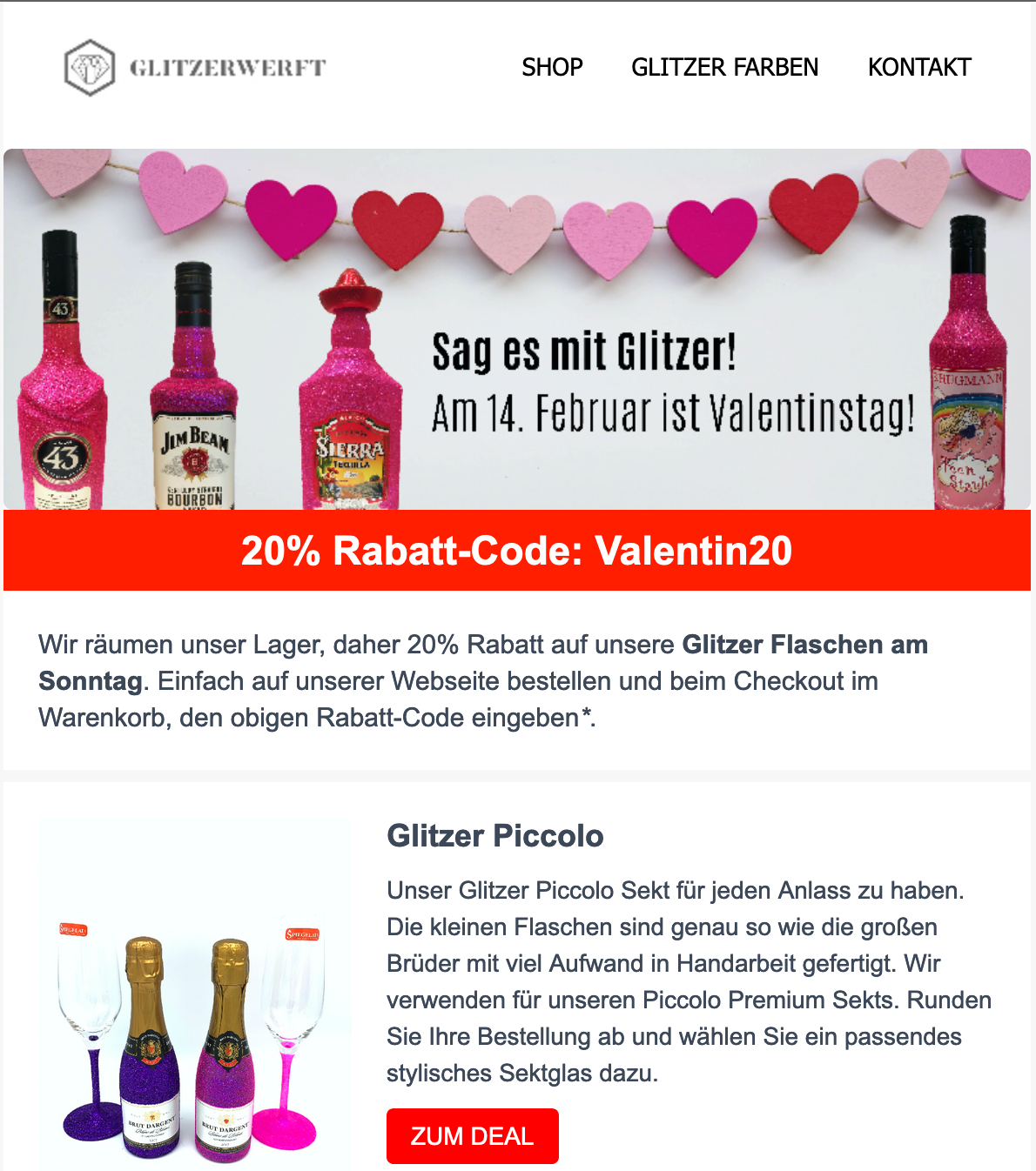 Nur Heute 20% auf ALLES! Valentinskracher unter 10 Euro! 100 Euro Gutschein gewinnen