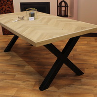 Visgraat eettafel eiken hout - X tafelonderstel Visgraat eettafel eiken hout - X tafelonderstel