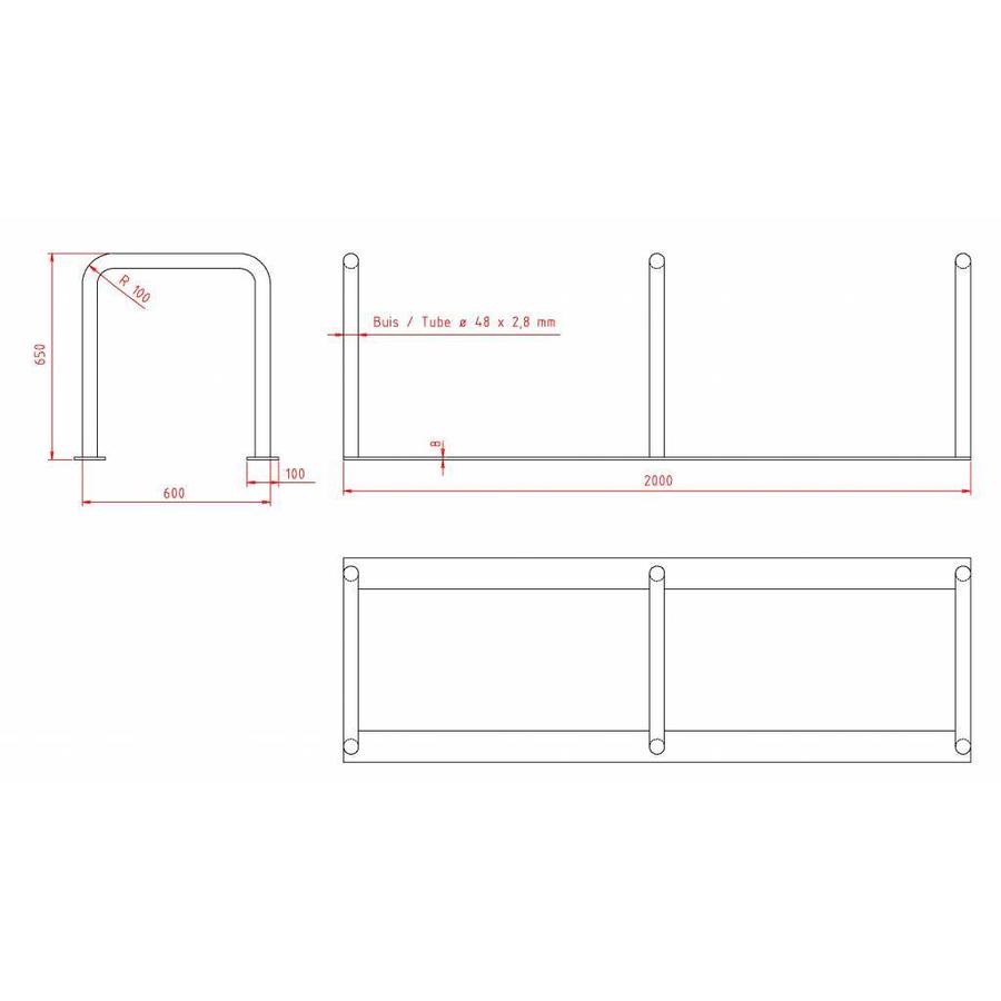 Range à vélos avec 3 arceaux 2000 x 600 x 650 mm