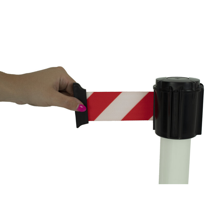 Poteau PVC avec tête à sangle 3 m x 50 mm, rouge / blanc - soccle à lester 9 kg