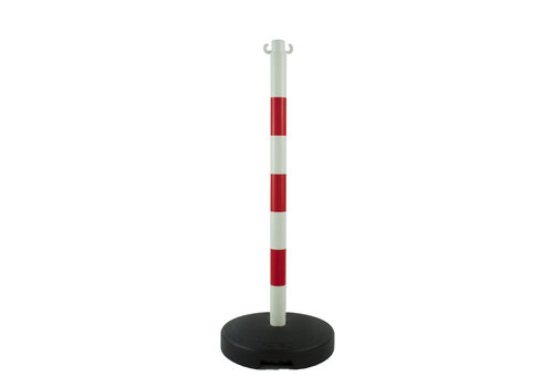 Kettingpaal in PVC, 90 cm, rood / wit met opvulbare ronde voet 9 kg. 