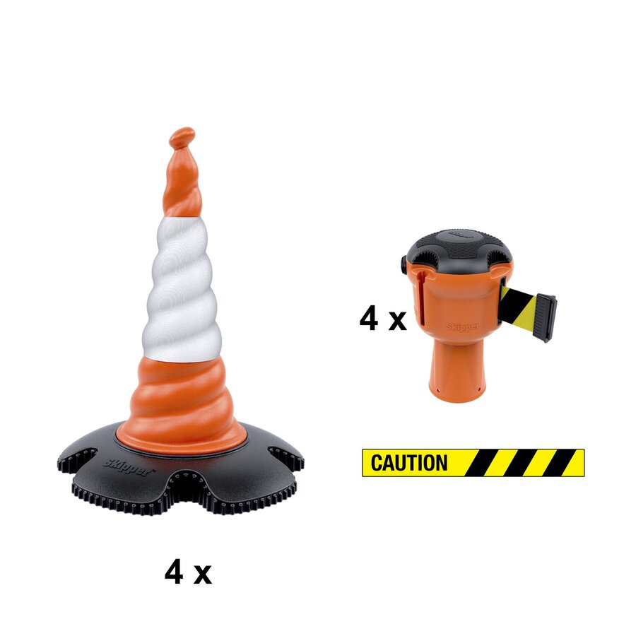 Skipper kegel kit 81 m2 met Skipper kegels en Skipper afzetlinthouders - Caution
