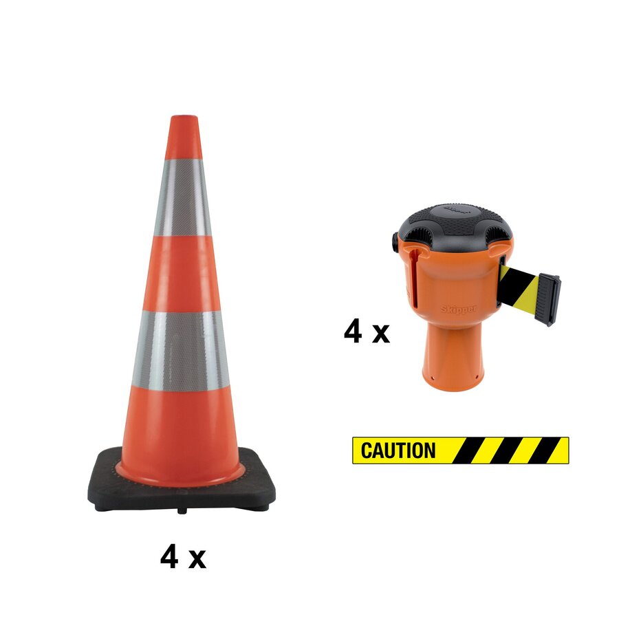 Skipper budget kegelset 81 m2 met PU kegels en Skipper afzetlinthouders - Caution