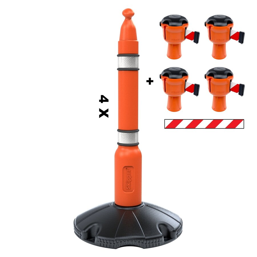 Skipper afzetpaalkit 81 m2 met Skipperafzetpalen en Skipper afzetlinthouders - Rood/wit