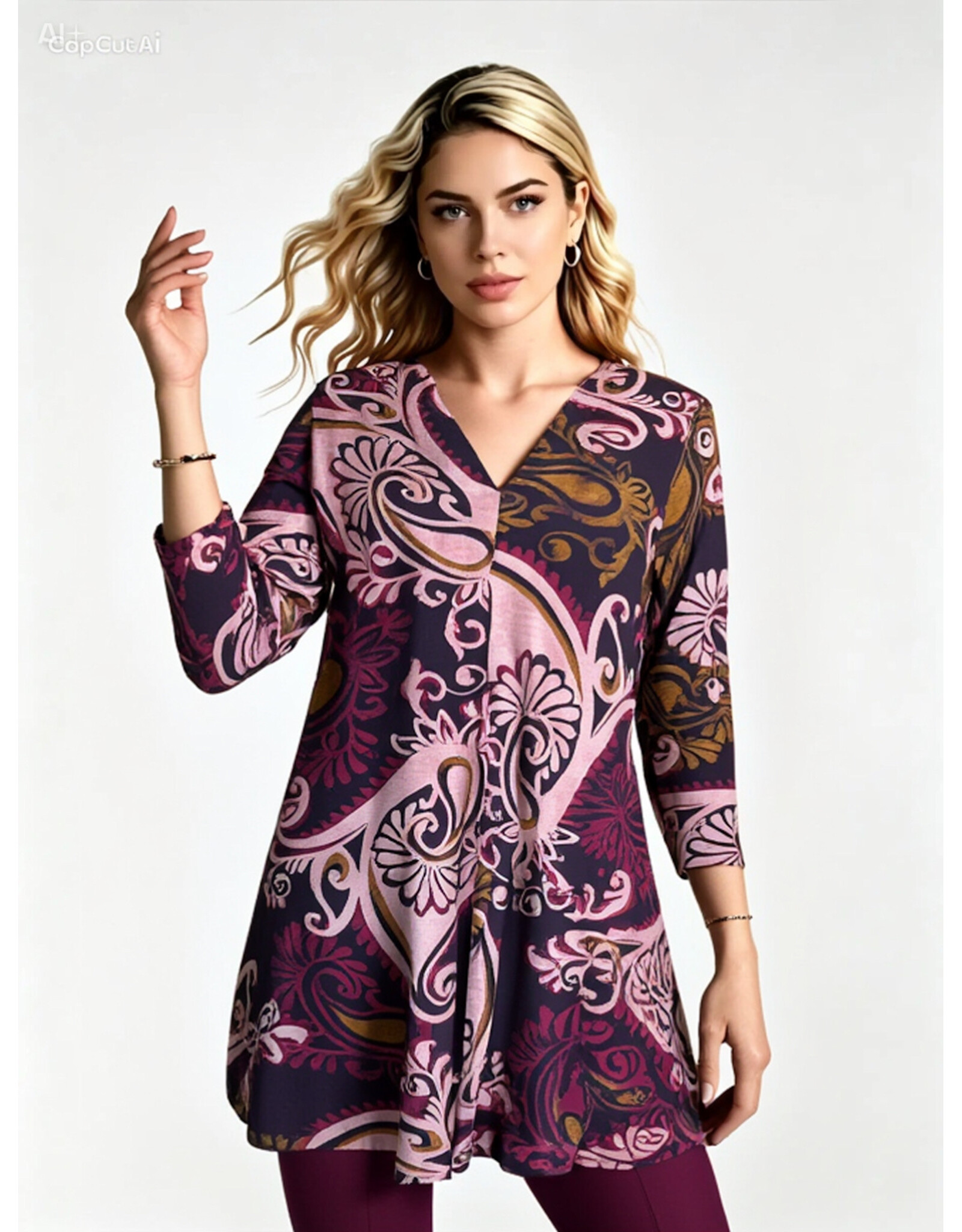 Rina 26W  jersey dessin paisley plum