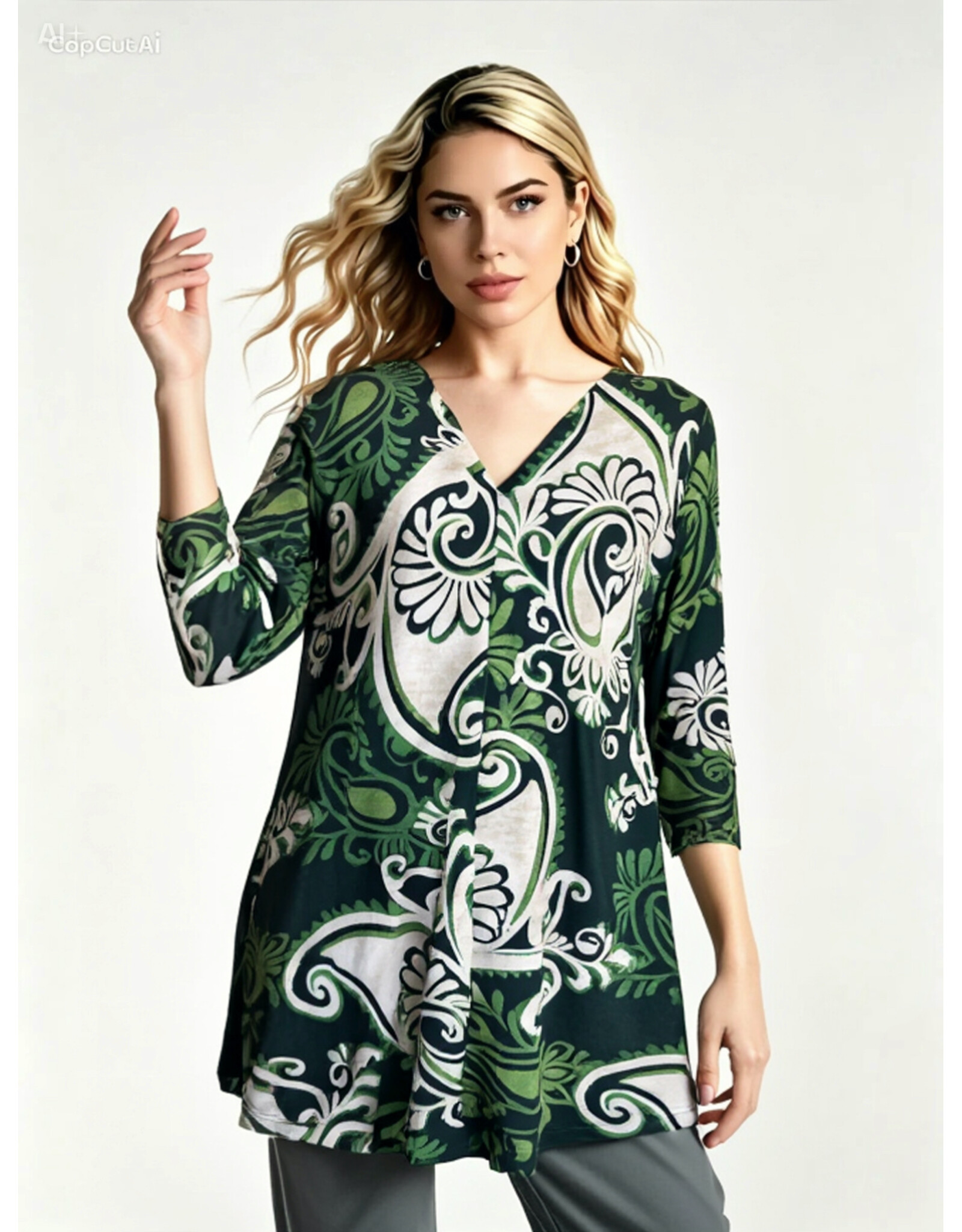Rina 26W  jersey dessin paisley green