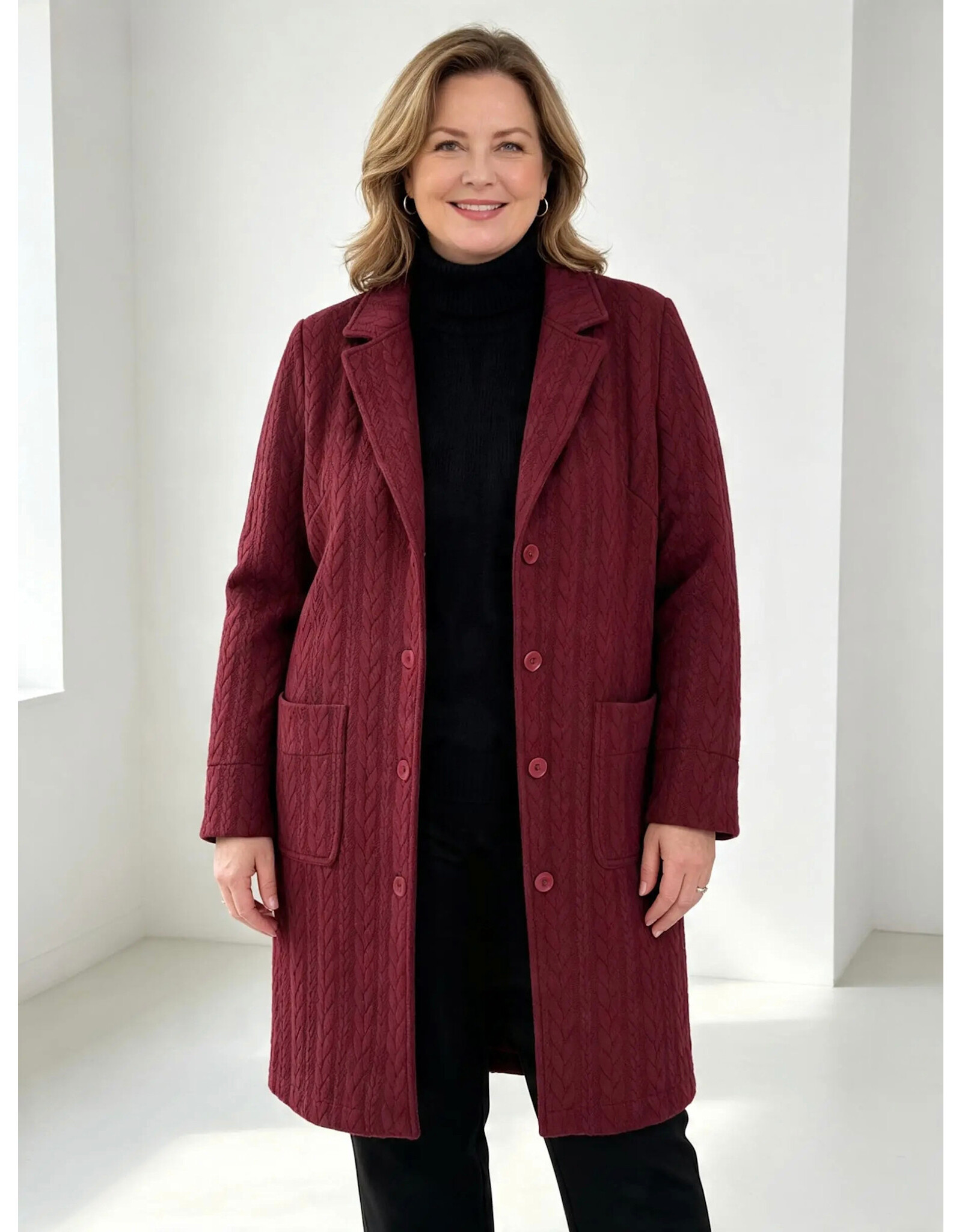 Ophilia Nora 26W cably knit bordeaux