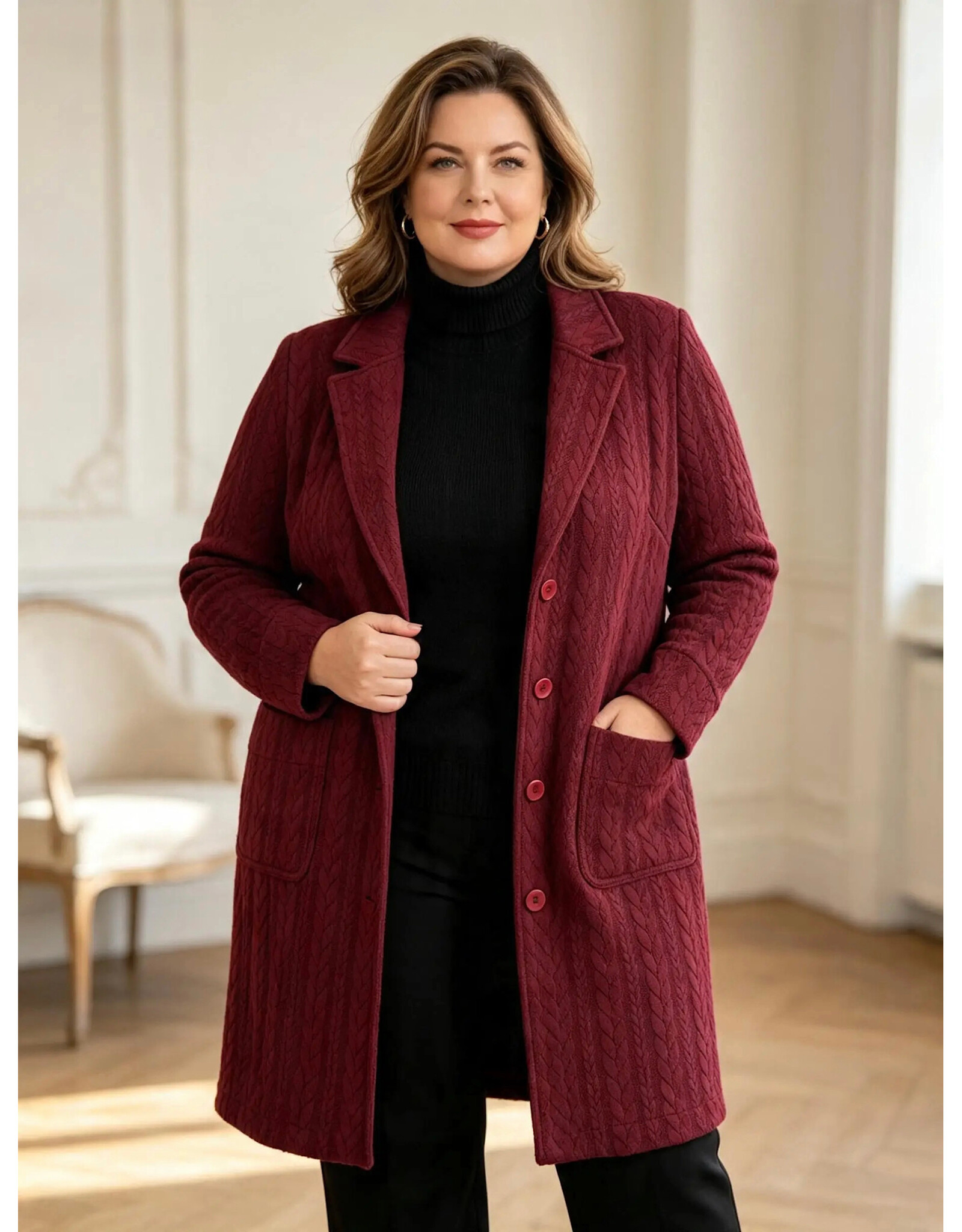 Ophilia Nora 26W cably knit bordeaux