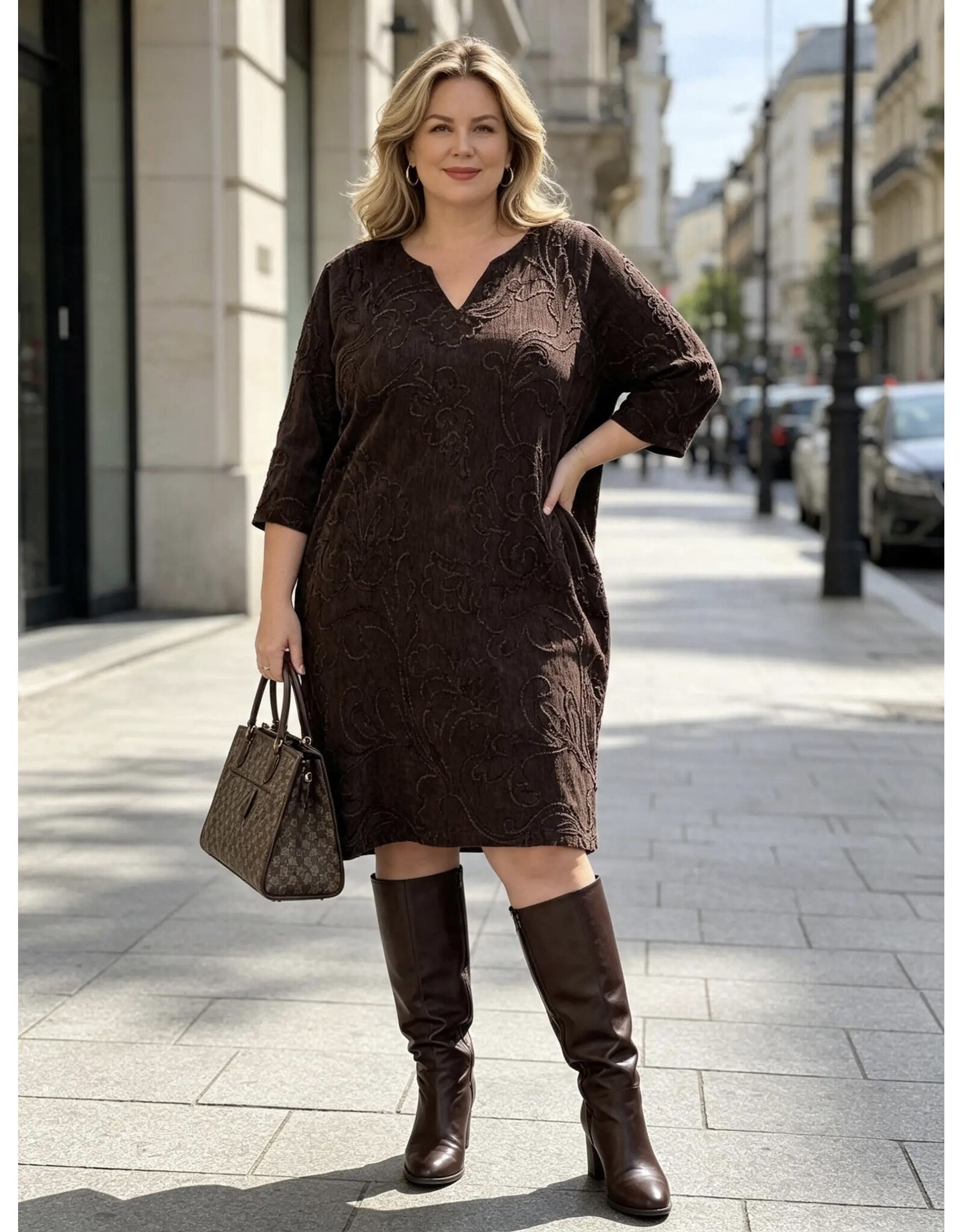 Ophilia Yara 26W  Embroderd stretch velvet choco
