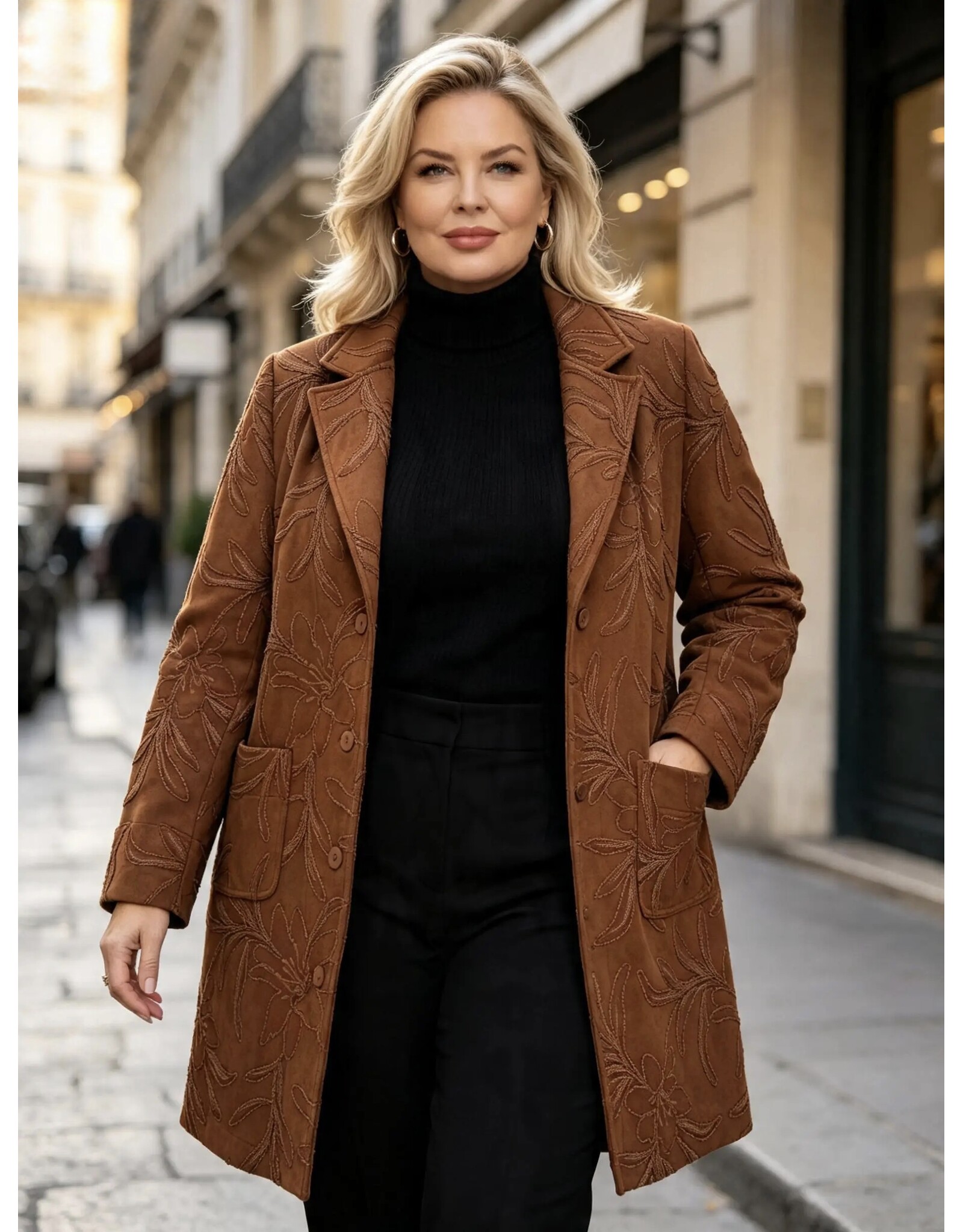Ophilia Nora 26W embroderd suede cognac