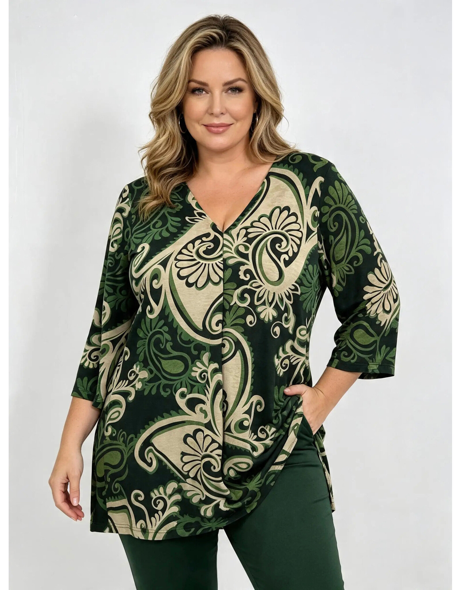 Rina 26W  jersey dessin paisley green