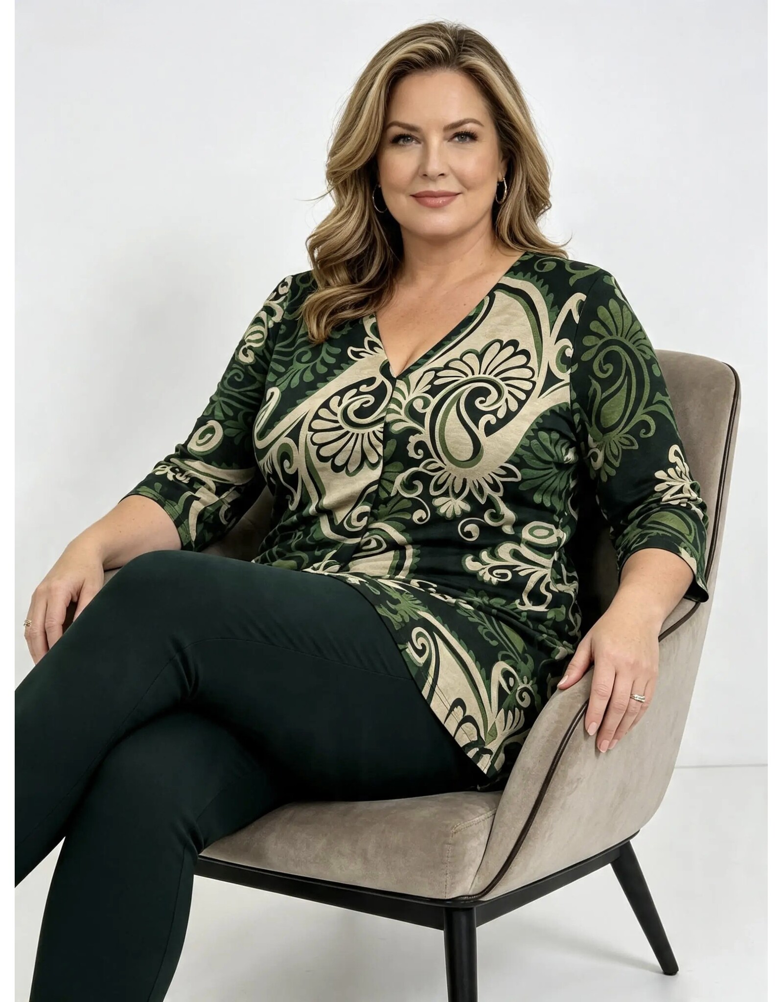 Rina 26W  jersey dessin paisley green