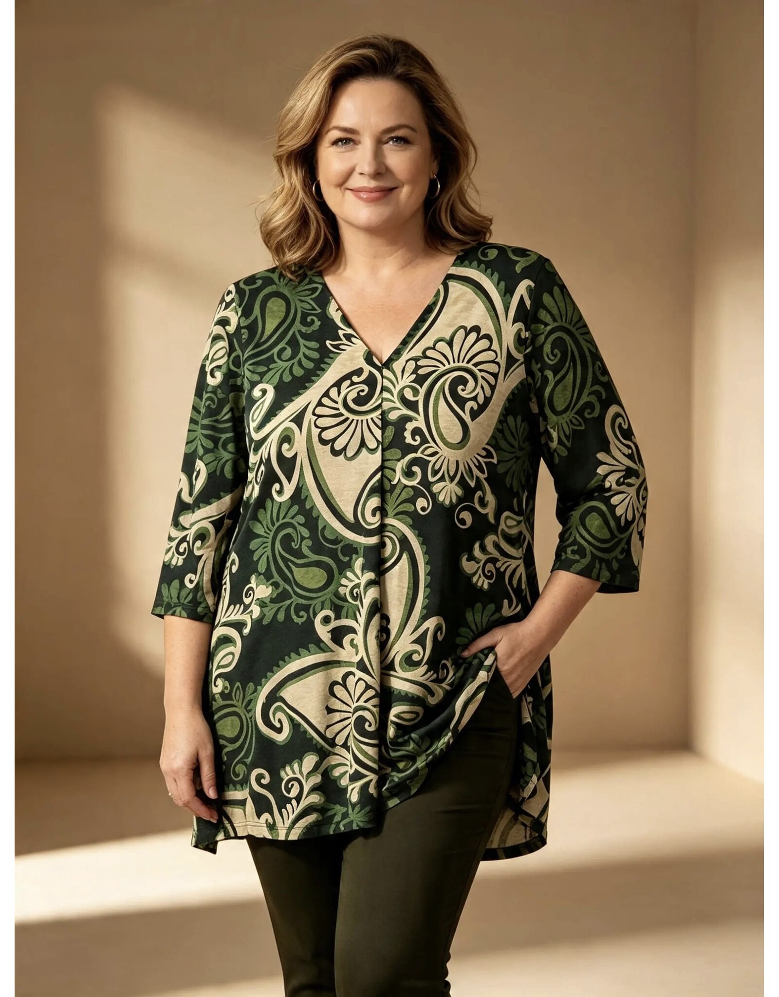 Rina 26W  jersey dessin paisley green