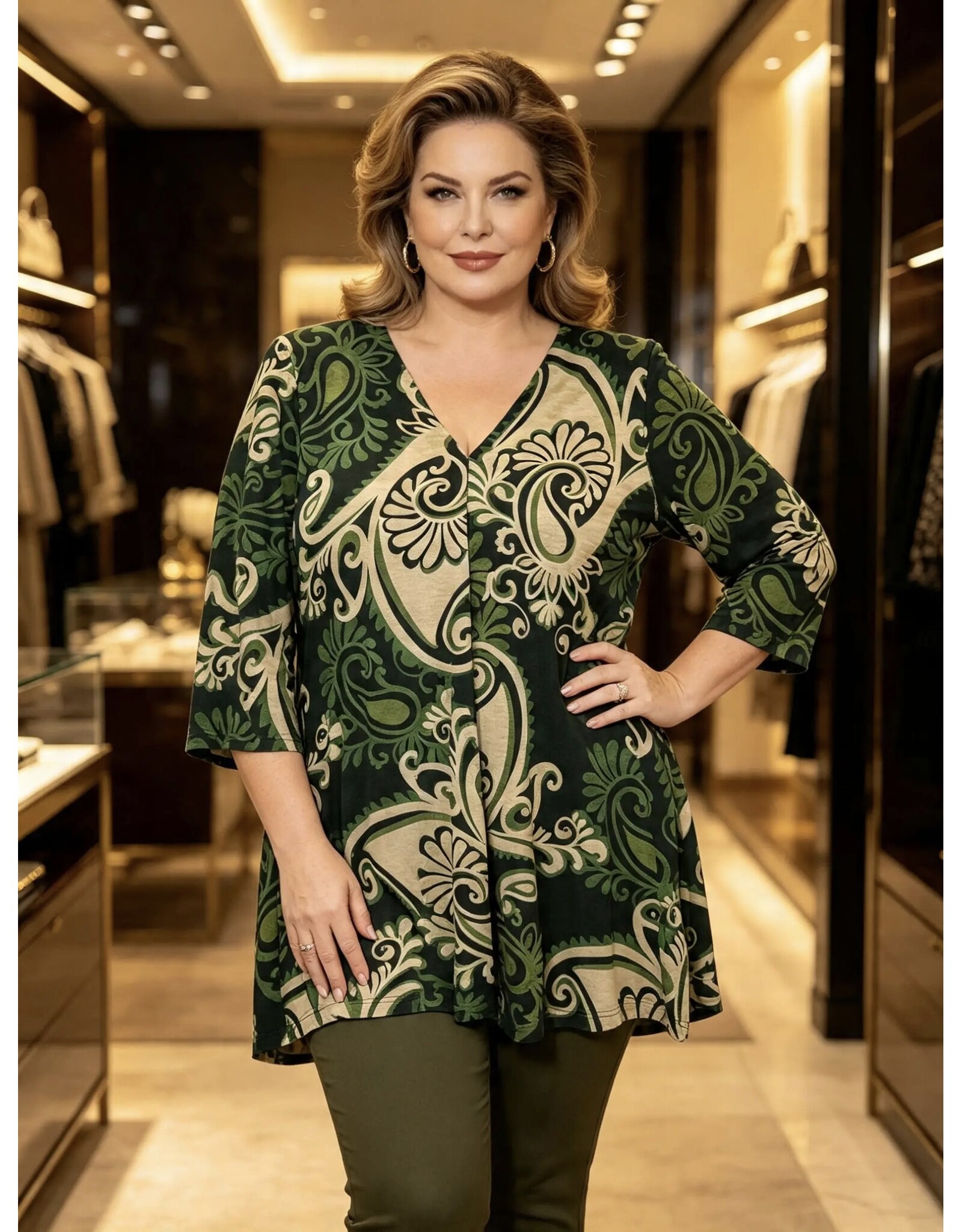 Rina 26W  jersey dessin paisley green