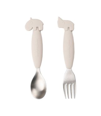 Done By Deer Easy Grip Spoon  & Fork Set Deer Friends Sand