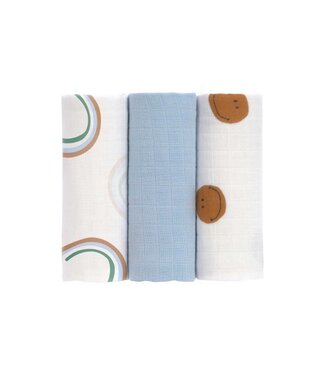 Lassig Muslin Swaddle & Burp Happy Rascals Smile Sky Blue 60 x 60 cm