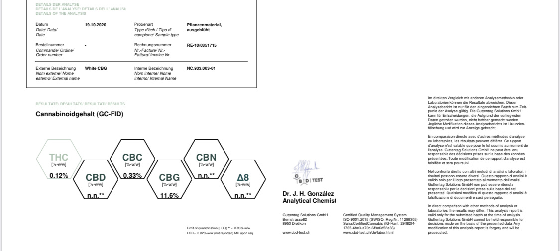 WHITE CBG_Blüten 0.12%THC 12%CBG (Glashouse)
