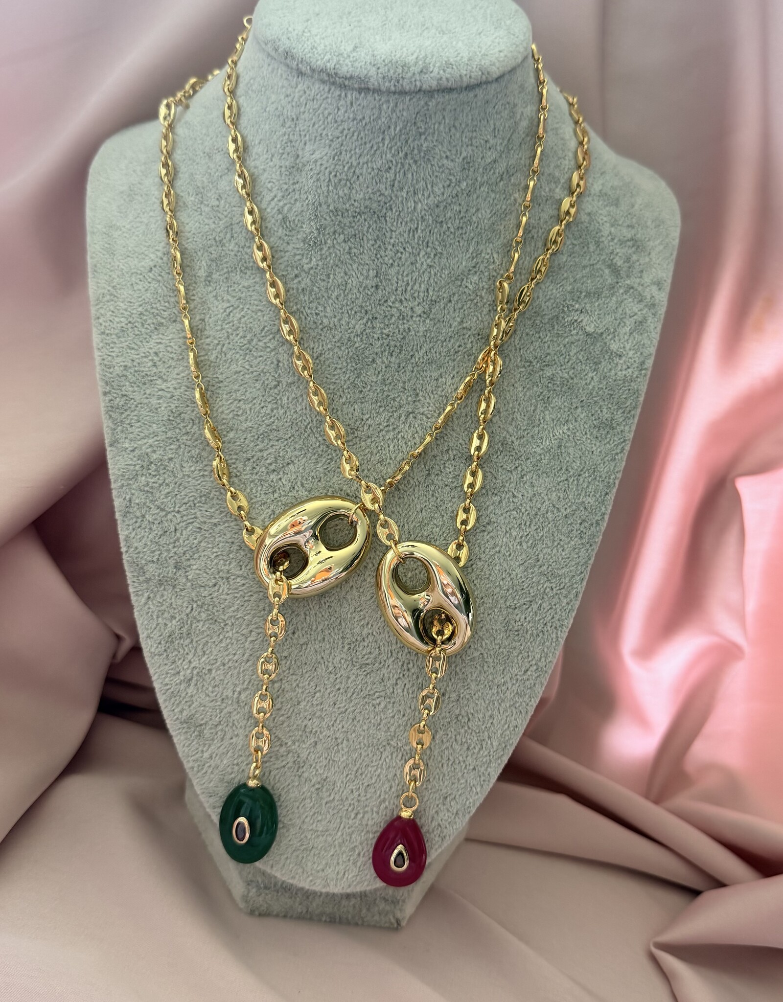 Gouden Bean Ketting Met Steen