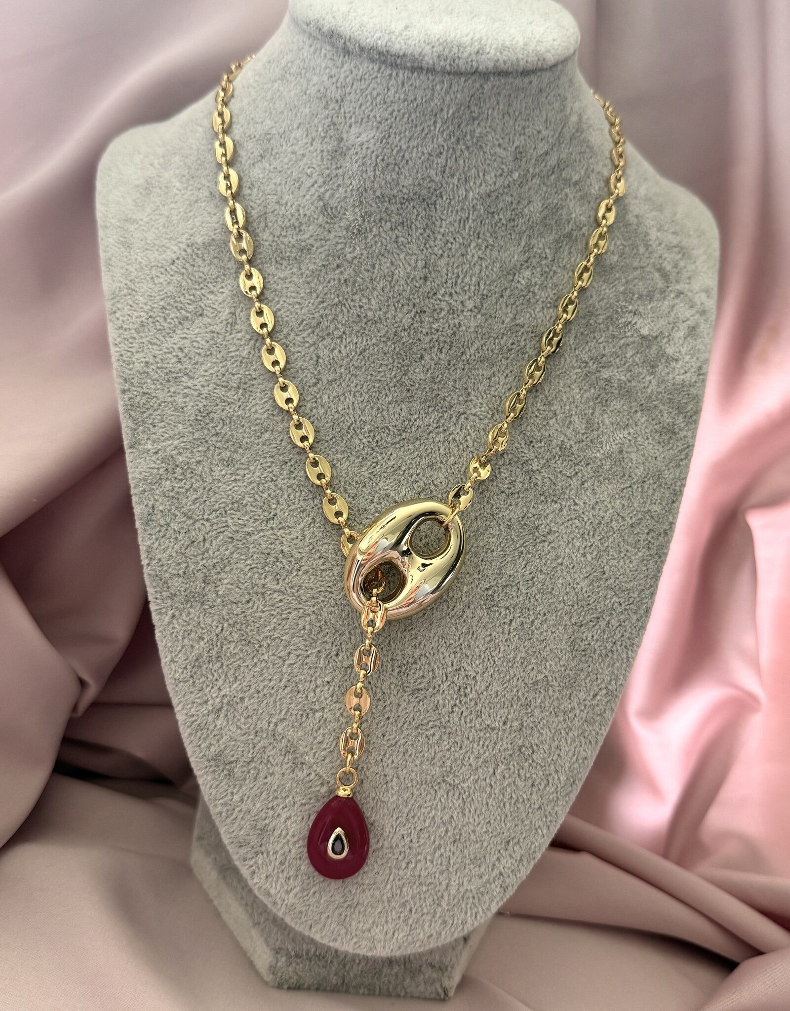 Gouden Bean Ketting Met Steen