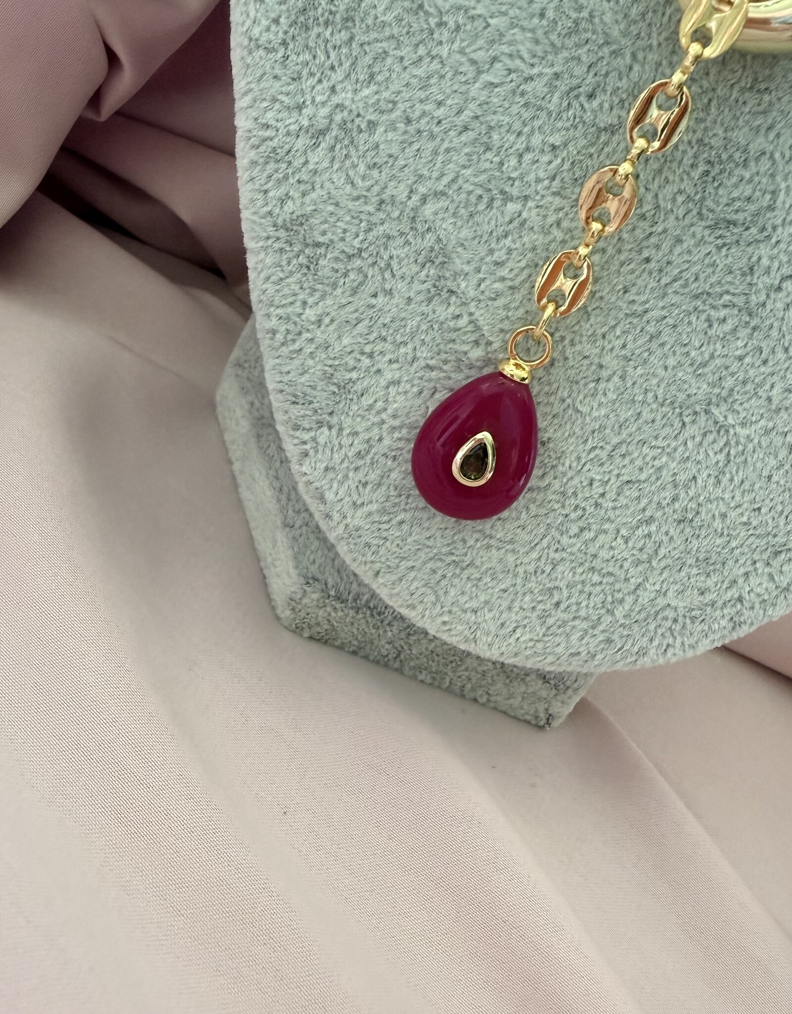 Gouden Bean Ketting Met Steen
