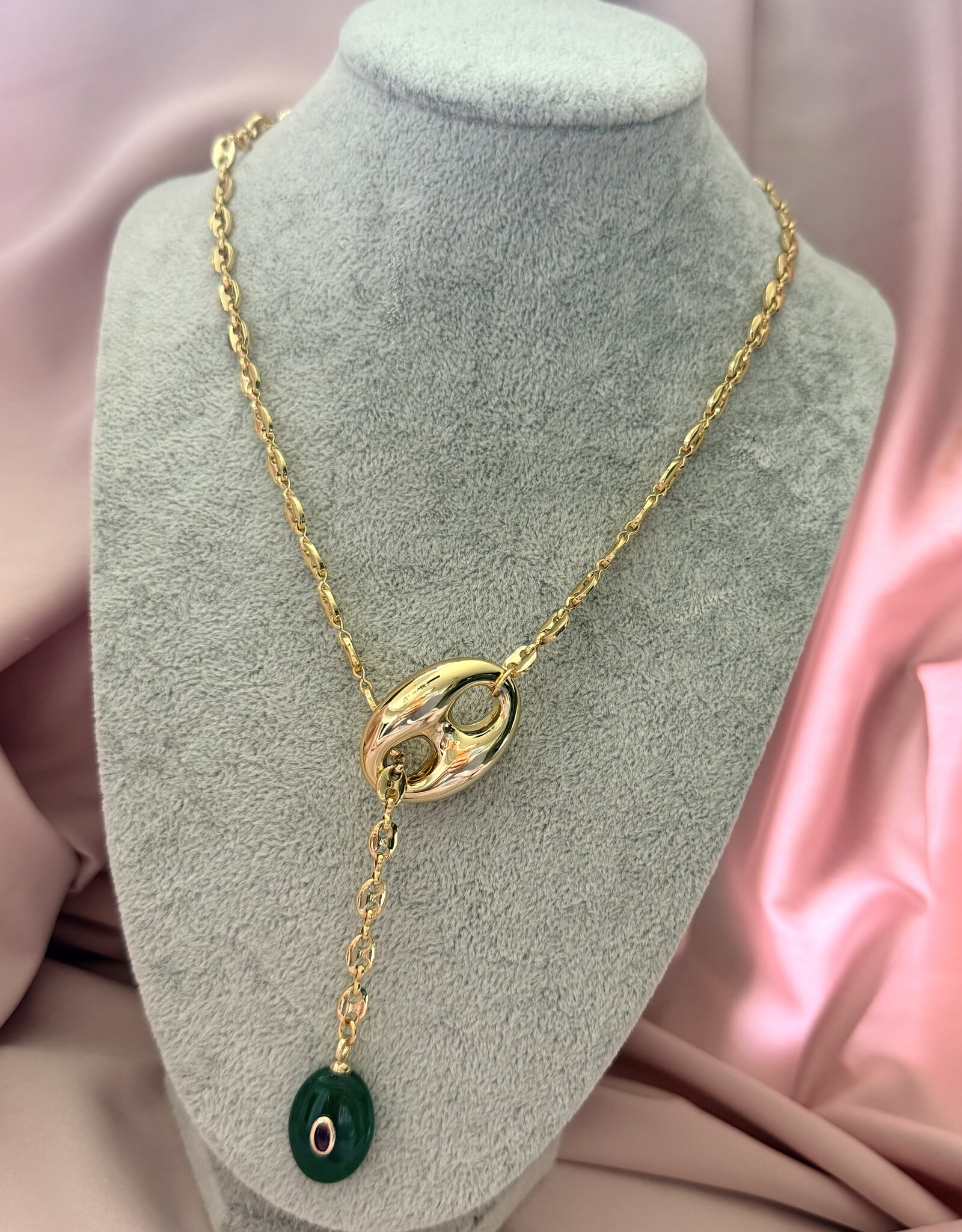 Gouden Bean Ketting Met Steen