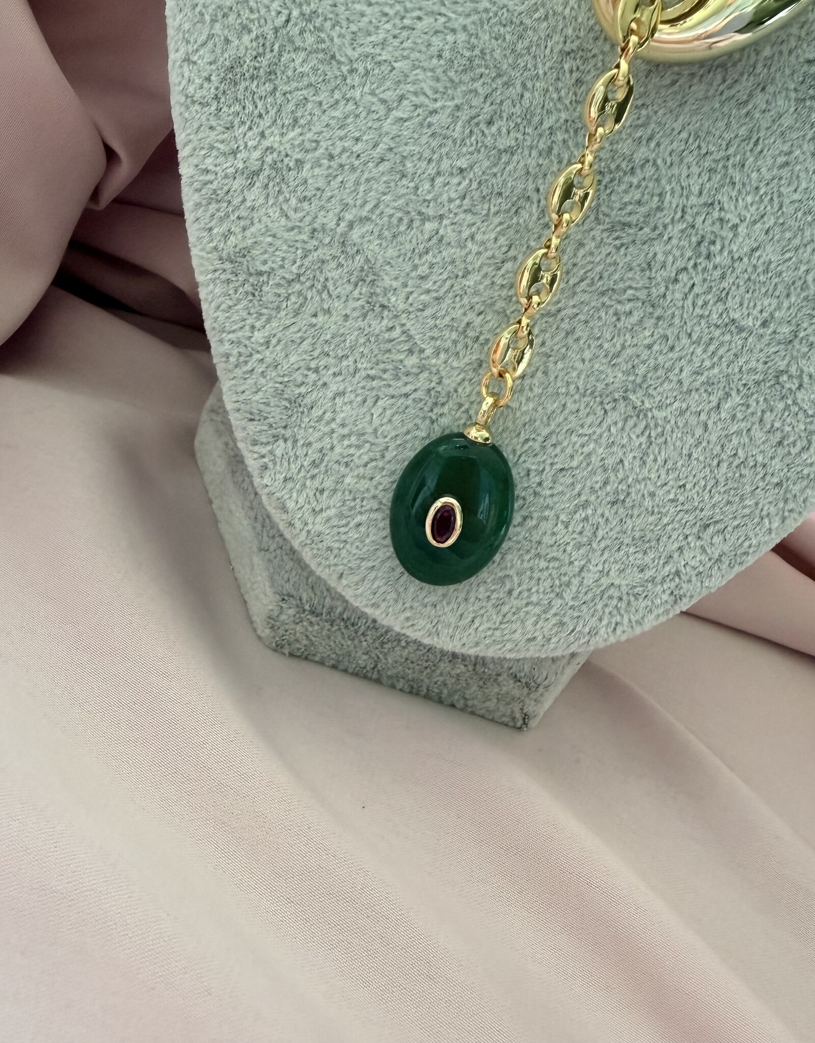 Gouden Bean Ketting Met Steen