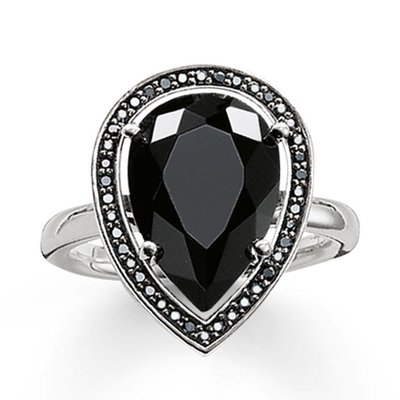 Thomas Sabo SILVER PEAR SHAPE ONYX BLACK CUBIC ZIRCONIA RING TR2043-641-11 Thomas Sabo SILVER PEAR SHAPE ONYX BLACK CUBIC ZIRCONIA RING TR2043-641-11