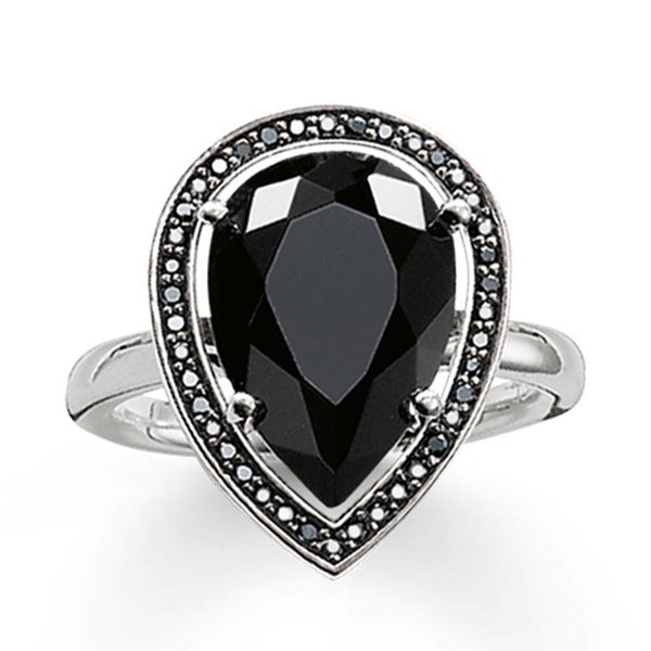 Thomas Sabo SILVER PEAR SHAPE ONYX BLACK CUBIC ZIRCONIA RING TR2043-641-11