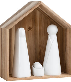 RÄDER - Grande crèche en bois et figurines en porcelaine